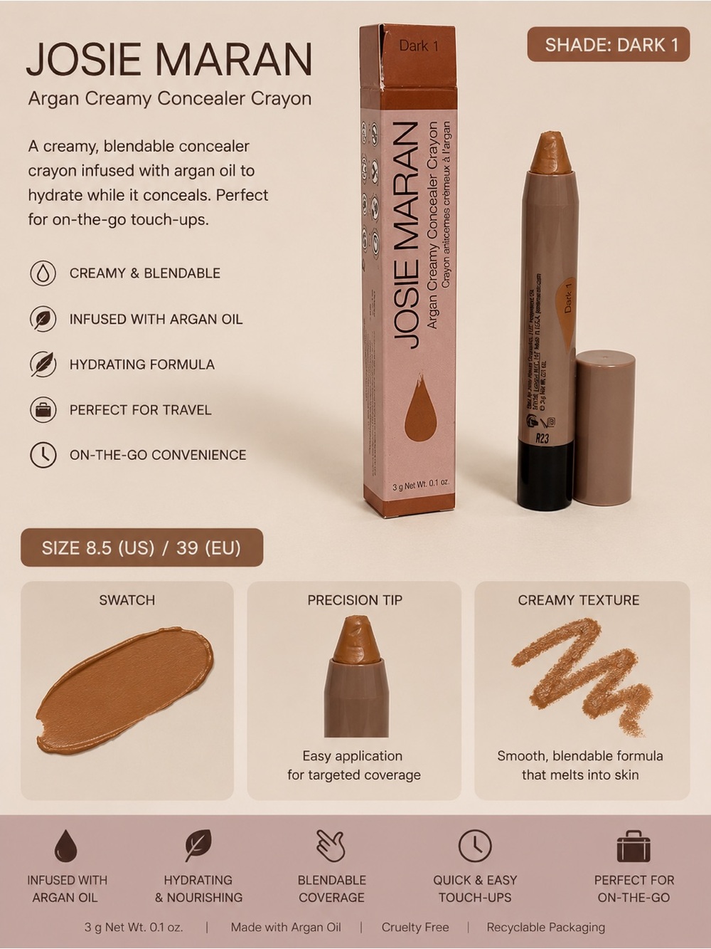 JOSIE MARAN Creamy Concealer Crayon - Dark 1 (Brown)